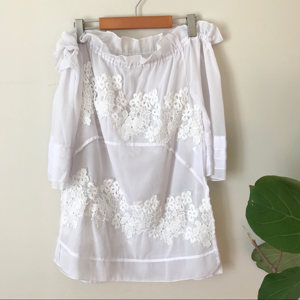 Sheer Whiteโ Blouse Floral Off Shoulder